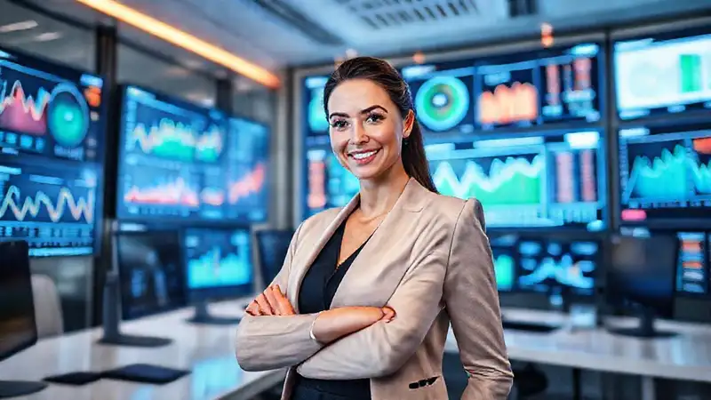 La mujer exitosa controla datos financieros